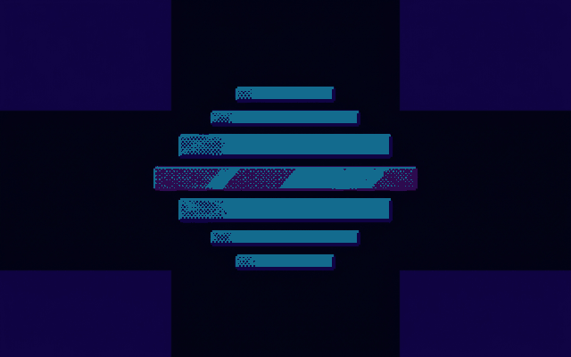 Pixel-art rows of glowing bars with one lit up